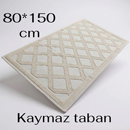 Pamuklu Kaymaz Taban Dikdörtgen Banyo Paspası 80x150 Cm, Pamuk Dokuma Banyo Halısı
