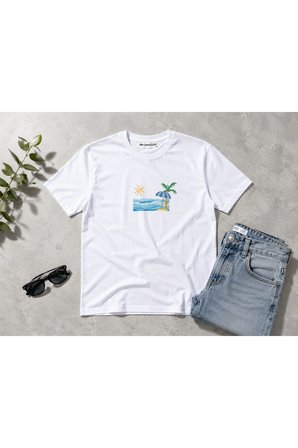 deniz kum güneş tasarım %100 pamuk unisex basic tişört