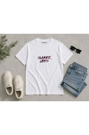 summer vibes tasarım %100 pamuk unisex basic tişört