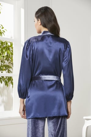 Kadife Saten 3'lü Kadın Crop'lu Pijama Takımı - 2050
