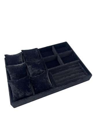 Oslo Model Süet Kaplama Siyah Renk 24/34 Cm Yastıklı Takı Sergileme Standı