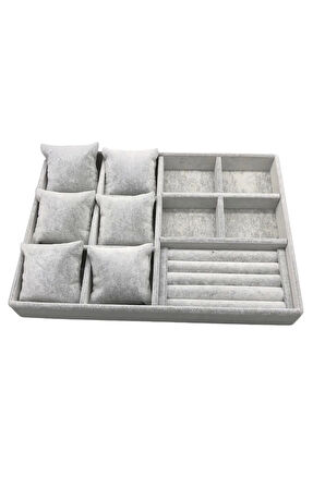 Oslo Model Süet Kaplama Gri Renk 24/34 Cm  Yastıklı Takı Sergileme Sttandı