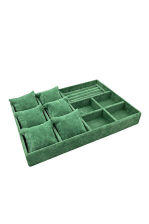 Oslo Model Süet Kaplama Yeşil Renk 24/34 Cm Yastıklı Takı Sergileme Standı