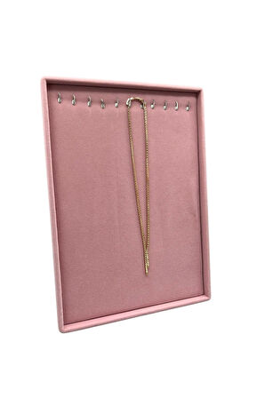 Süet Kumaş Pembe Renk 34/24 Cm Ayaklı Kolye Sergileme Standı