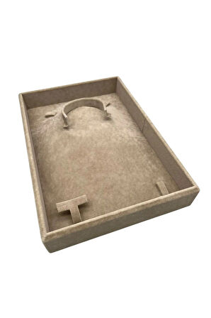 Yerli Üretim Süet Kumaş Sütlü Kahve Renk 26/19 Cm Mini Takı Sergileme Tablası