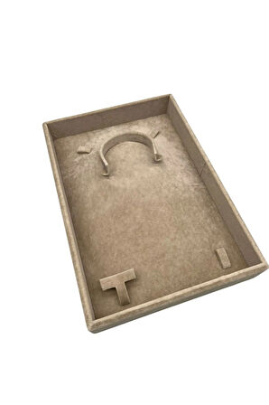 Yerli Üretim Süet Kumaş Sütlü Kahve Renk 26/19 Cm Mini Takı Sergileme Tablası