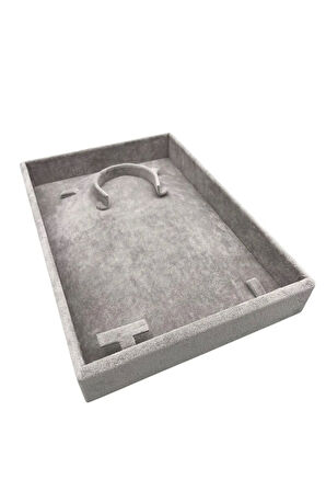 Yerli Üretim Süet Kumaş Gri Renk 26/19 Cm Mini Takı Sergileme Tablası