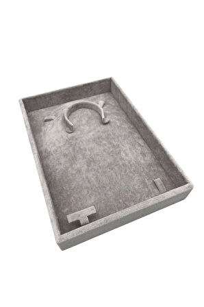 Yerli Üretim Süet Kumaş Gri Renk 26/19 Cm Mini Takı Sergileme Tablası