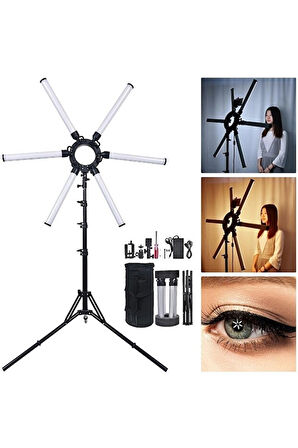 Katlanabilir 6 Kollu LED Stüdyo Işık – 90W Yüksek Parlaklık, 3200K-5600K Renk Ayarı, Tripod ve Taşıma Çantası 2.10 CM Tripod Ayak Canlı Yayın Işığı