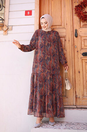 Kadın Astarlı Şifon Desenli Elbise