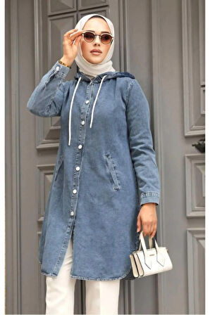 Kadın Kapüşonlu Kot Ceket