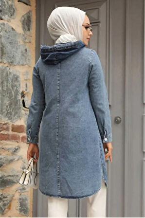 Kadın Kapüşonlu Kot Ceket