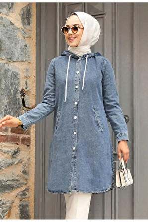 Kadın Kapüşonlu Kot Ceket