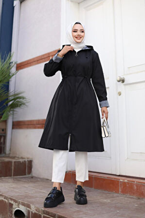 Kadın Fermuarlı Kısa Bondit Trençkot