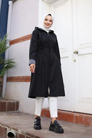 Kadın Fermuarlı Kısa Bondit Trençkot