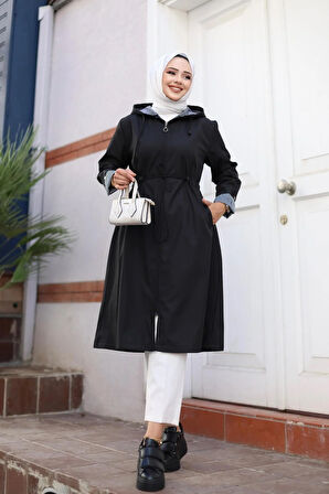 Kadın Fermuarlı Kısa Bondit Trençkot