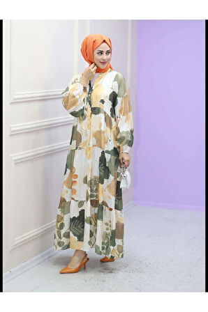 Kadın Etnik Desenli Modal Kumaş Tesettür Elbise