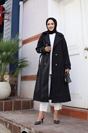Kadın Düğmeli Kuşaklı Trençkot
