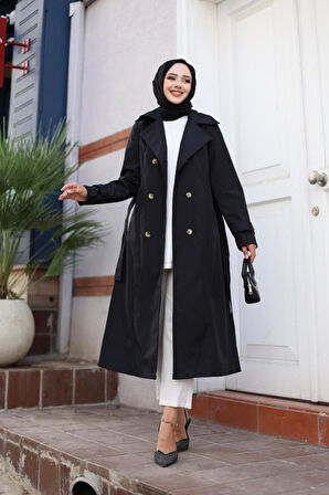 Kadın Düğmeli Kuşaklı Trençkot