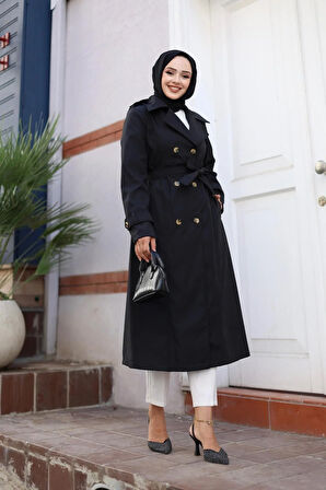 Kadın Düğmeli Kuşaklı Trençkot