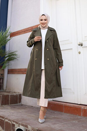Kadın Düğmeli Kuşaklı Trençkot