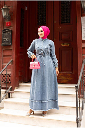 Kadın Püsküllü Denim Kot Elbise