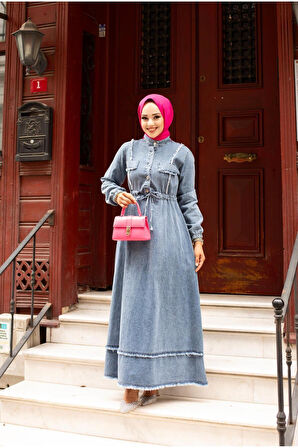 Kadın Püsküllü Denim Kot Elbise