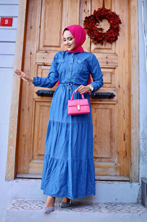 Kadın Cepli Tansel Kot Elbise