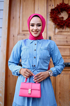 Kadın Cepli Tansel Kot Elbise