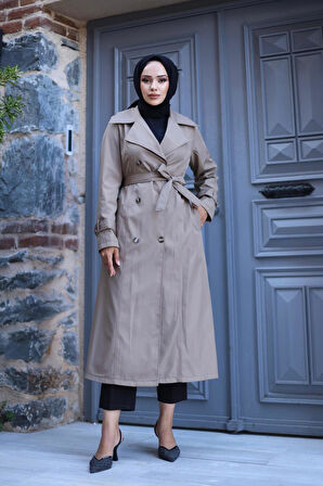 Kadın Düğmeli Kuşaklı Trençkot