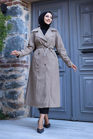 Kadın Düğmeli Kuşaklı Trençkot