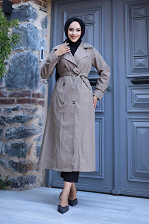 Kadın Düğmeli Kuşaklı Trençkot