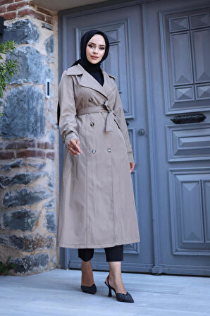 Kadın Düğmeli Kuşaklı Trençkot