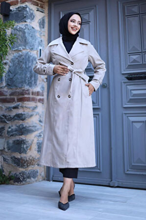 Kadın Düğmeli Kuşaklı Trençkot