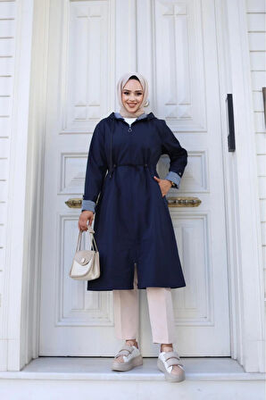 Kadın Fermuarlı Kısa Bondit Trençkot