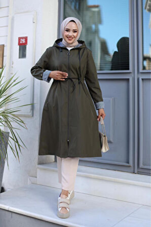 Kadın Fermuarlı Kısa Bondit Trençkot