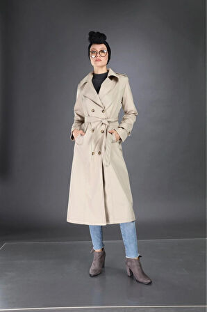 Kadın Cepli Kuşaklı Trençkot