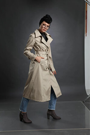 Kadın Cepli Kuşaklı Trençkot