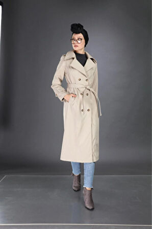 Kadın Cepli Kuşaklı Trençkot