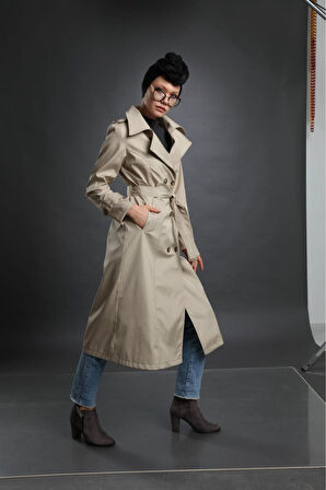 Kadın Cepli Kuşaklı Trençkot