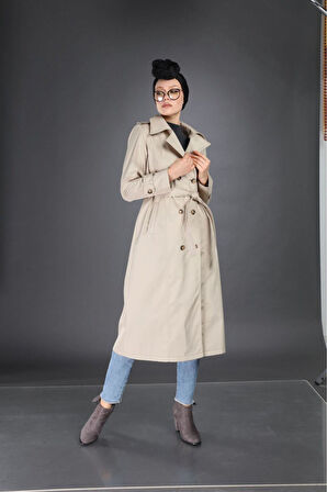 Kadın Cepli Kuşaklı Trençkot