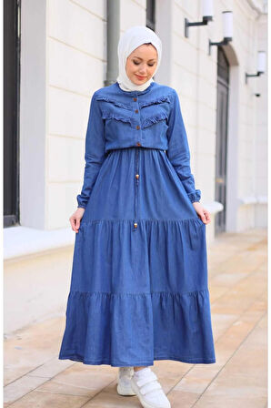Kadın Fır Fırlı Denim Kot Elbise