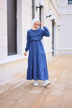 Kadın Fır Fırlı Denim Kot Elbise