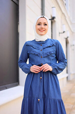 Kadın Fır Fırlı Denim Kot Elbise