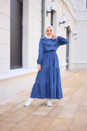 Kadın Fır Fırlı Denim Kot Elbise