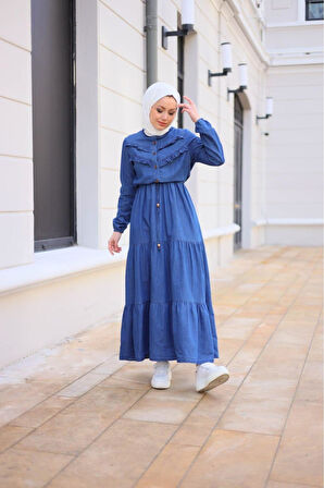 Kadın Fır Fırlı Denim Kot Elbise