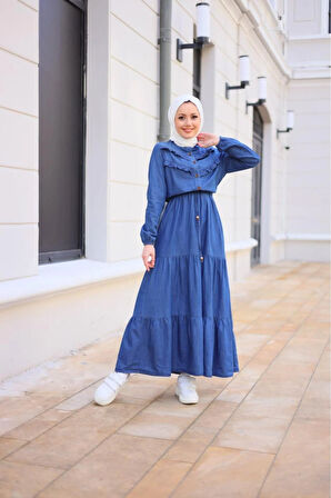 Kadın Fır Fırlı Denim Kot Elbise