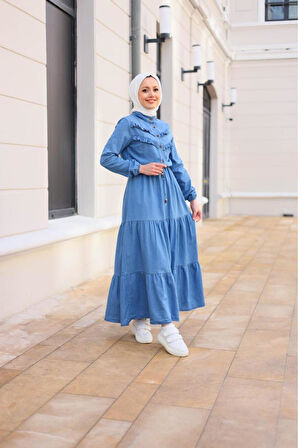 Kadın Fır Fırlı Denim Kot Elbise