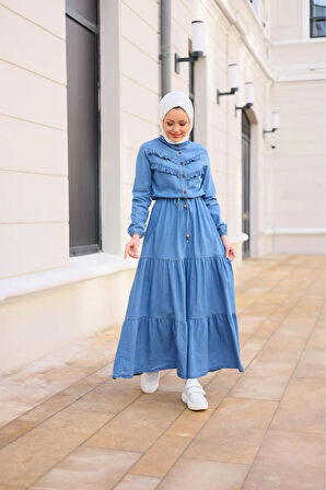 Kadın Fır Fırlı Denim Kot Elbise