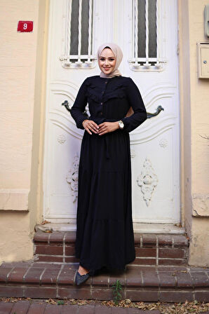 Kadın Kuşaklı Fır Fır Detaylı Ayrobin Elbise